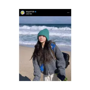 어썸니즈 팝콘 니트 햇 블루 그린